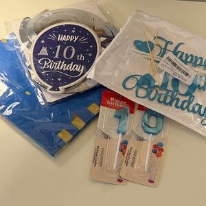 Blue and White 10th Birthday Party Supplies Set